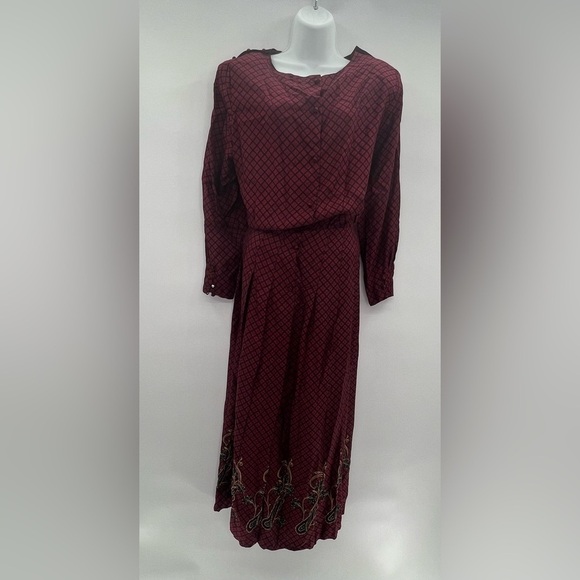 Vintage Eleanor Colton Women's Wine Silk Dress – Size 14 - Picture 4 of 11